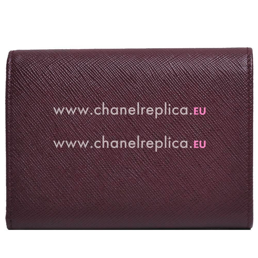 Prada Saffiano Gold Embossment Logo Cowhide Loose Change Wallet In Deep Burgundy PR61017038