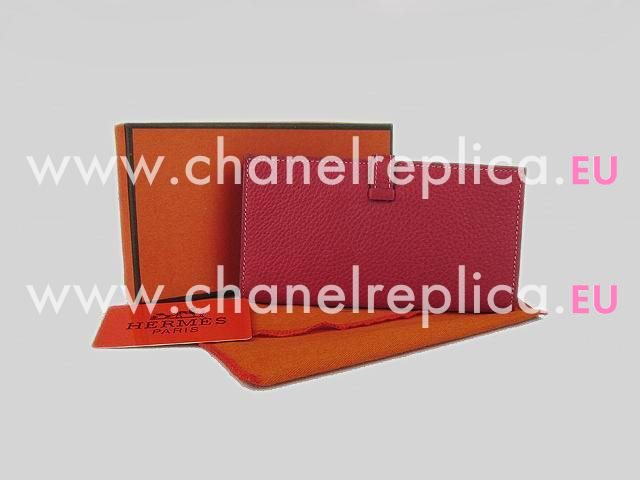 Hermes Dogon Clemence Leather Wallet In Red H0005H