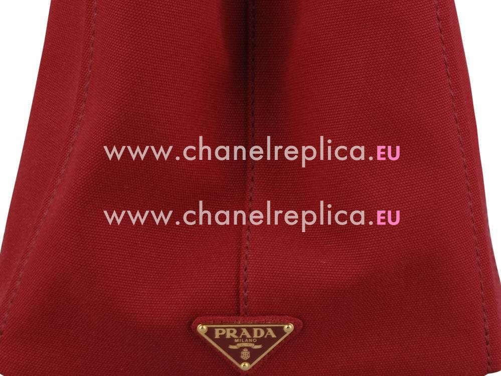 Prada Canapa Emboss Logo Denim Medium Size Bag Red BN56917