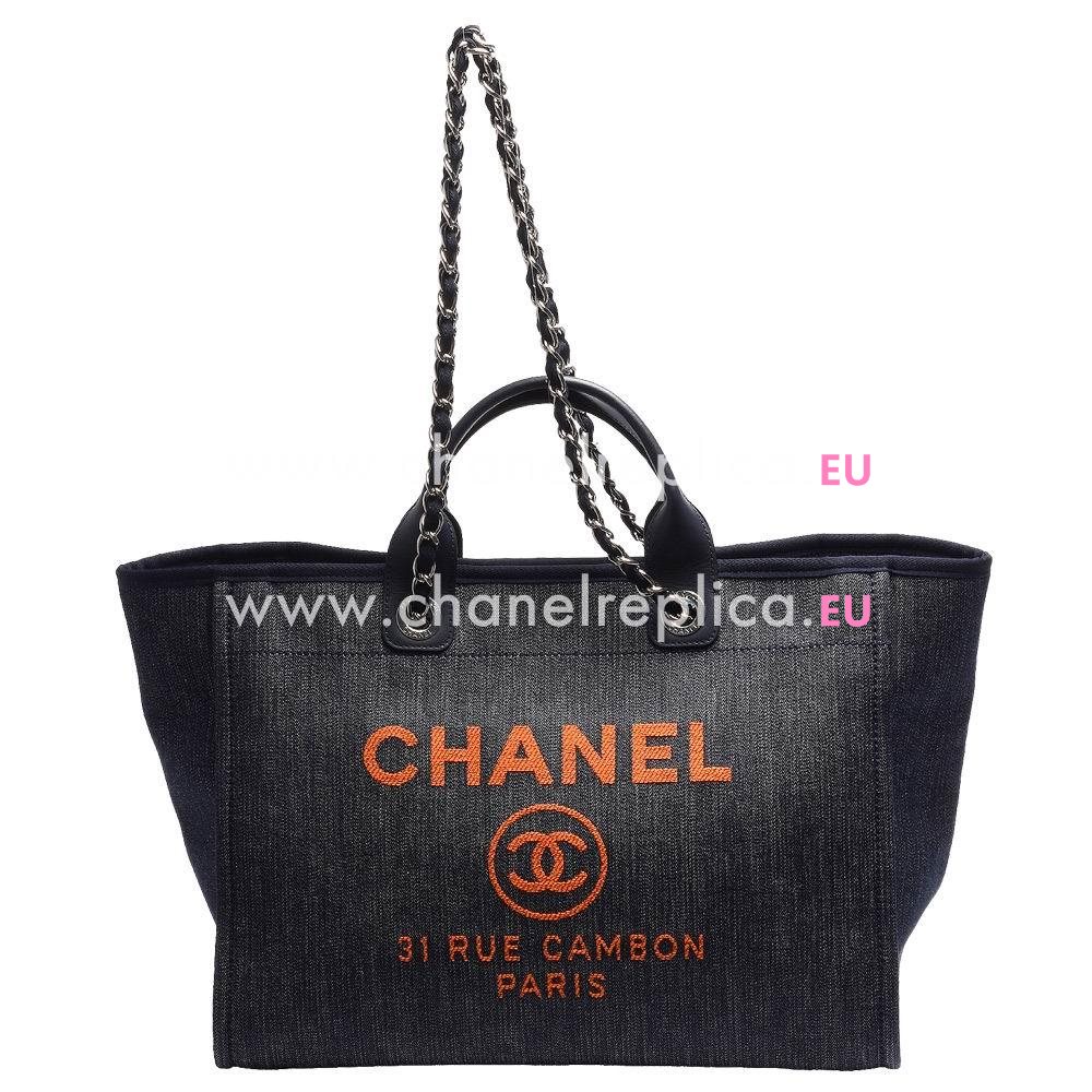 Chanel Deauville Denim Canvas Shopping Beach Bag Denim Blue A66941HCY