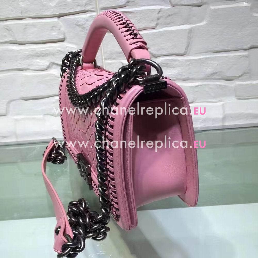 Chanel Boy Cuprum Hardware South Africa Python Skin Bag Pink C7032803