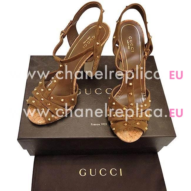 Gucci Chamois Leather Rivet Hight-heeled Shoes Coffee G7030207