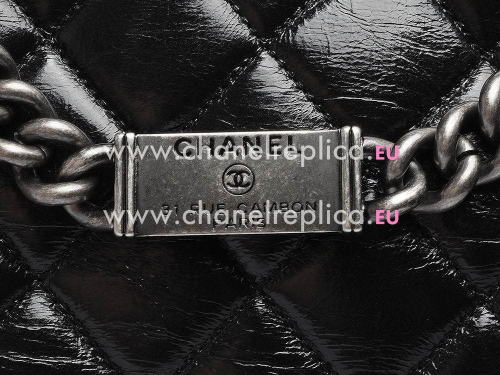 Chanel Shiny Calfskin Quilted Anti-Silver Shoulder Bag Black A560780