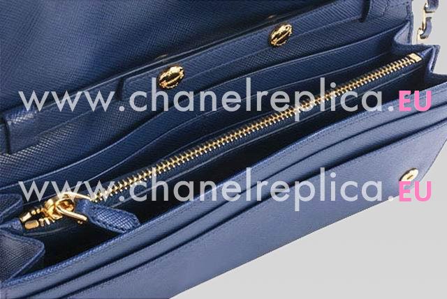 Prada Spring&Summer Cowhide Leather Cluch In Blue P415875