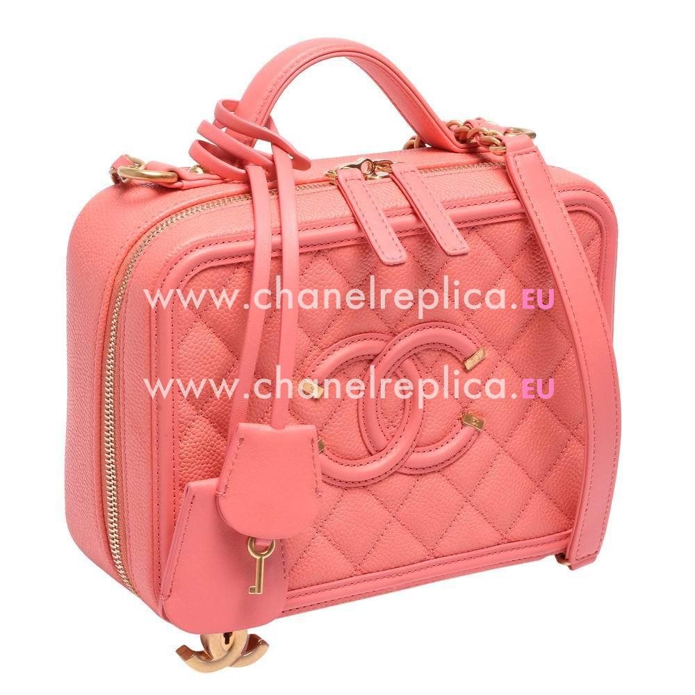 CHANEL CC Logo Gabrielle Caviar Calfskin Vanity Case Peach Pink C7042206
