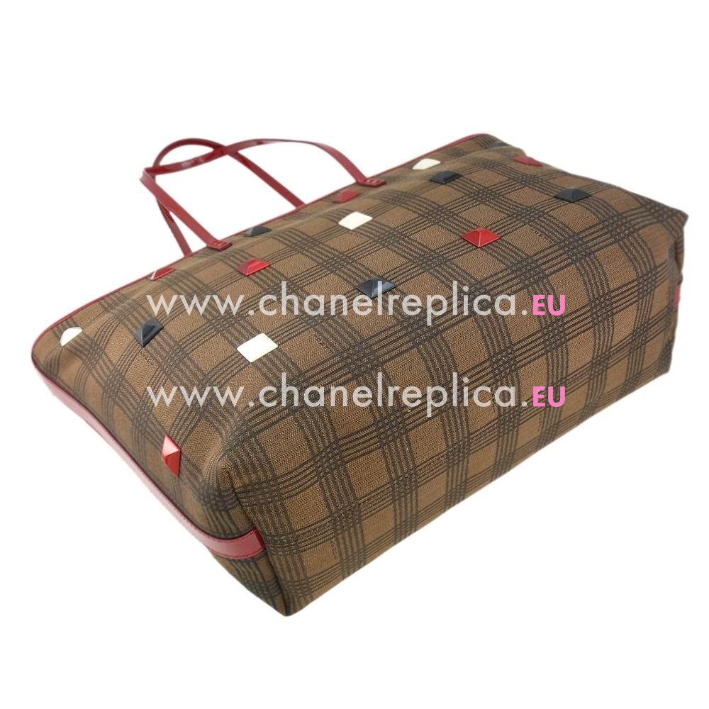 Fendi Straight Line Canvas Zipper Handle Bag Red/Coffee F7011104