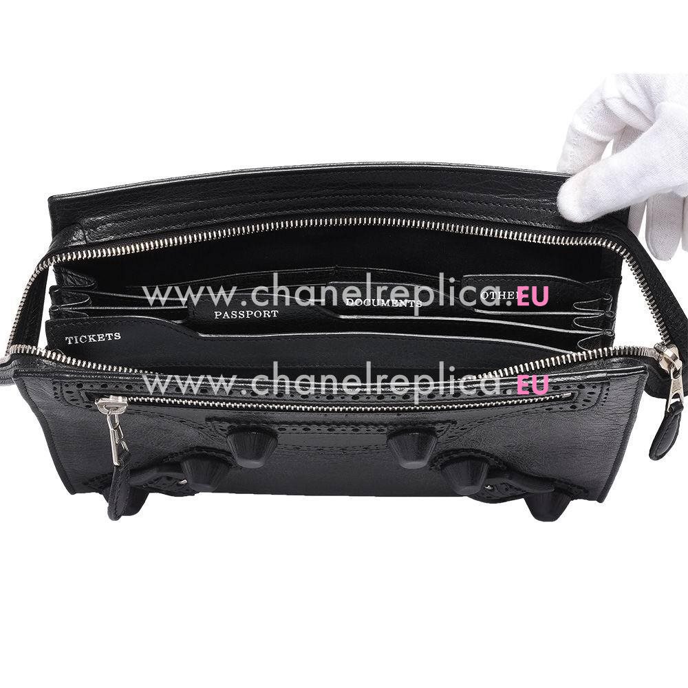 Balenciaga Classic Gint Brogues Sheepskin Hand Bag Black B7031514