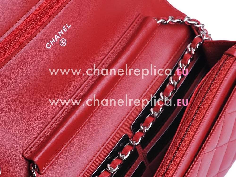 Chanel Lambskin Silver Chain Woc Bag In Red A33814HYL