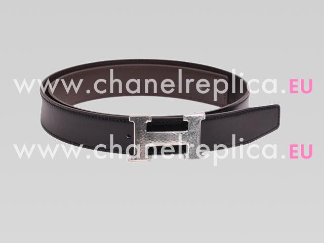 Hermes Silver H Logo Double Sided Calfskin Belt Black HB22147