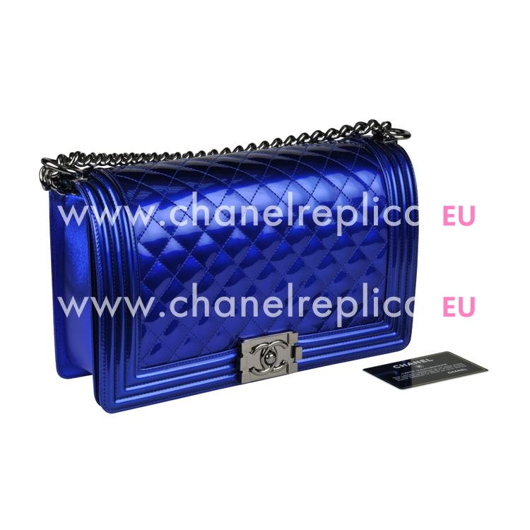 Chanel Electric Blue Patent Boy Bag Silver Chain A92193V-BLUE