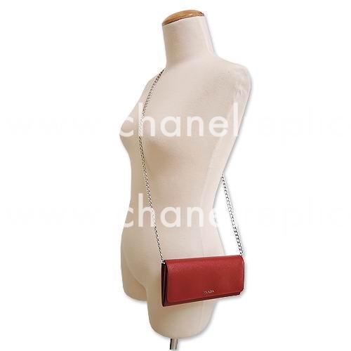 Prada Saffiano Metal Embossment Logo Cowhide Should/Handle bag In Red PR161016011