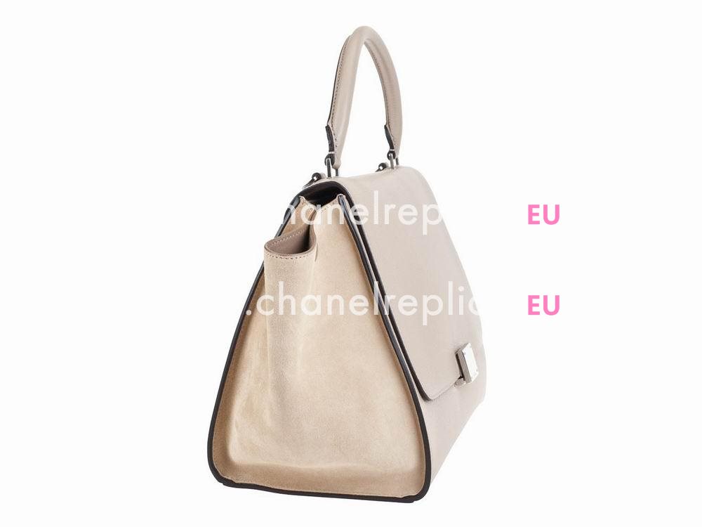 CELINE Medium Calfskin & Chamois Luggage Milk Tea CE486585