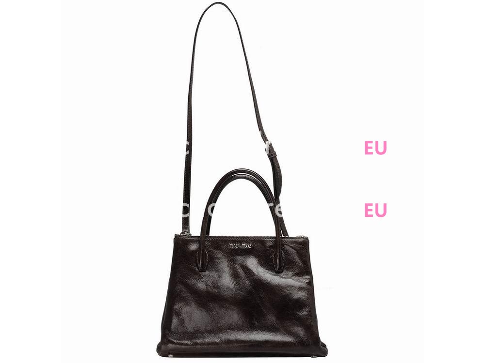 Miu Miu Glossed Leather Tote Bag In Deep Brown RNB941DB