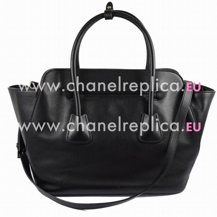 Prada Vitello Daino Relievo Logo Calfskin Should/handbag Black PBN2611