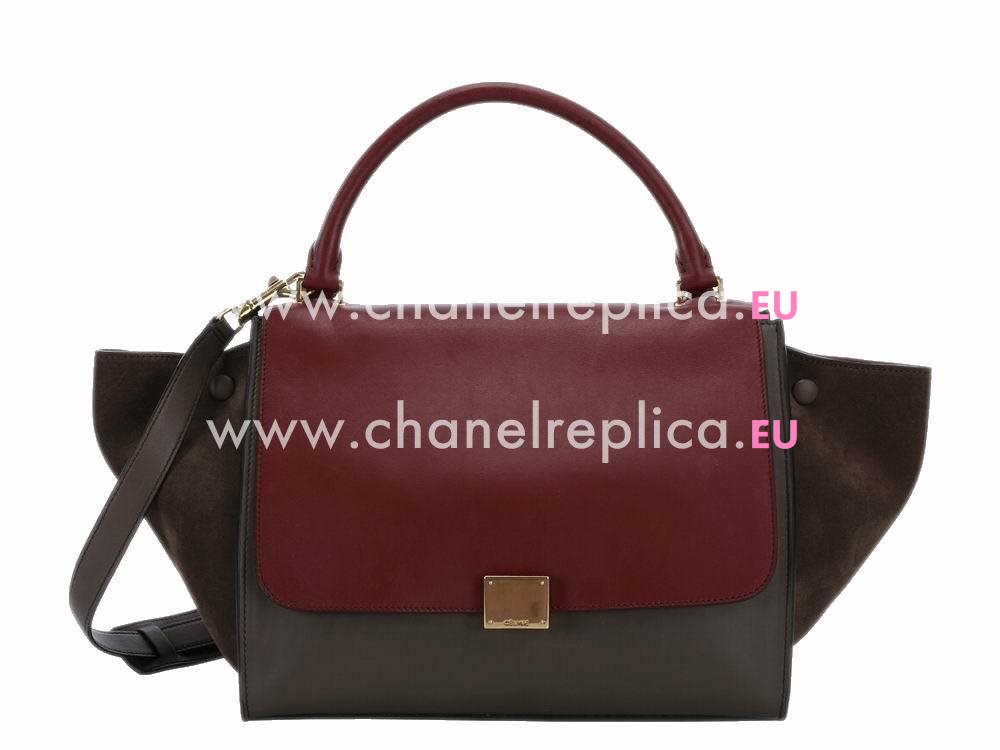 Celine Trapeze Calfskin Should/Hand Bag Red/Brown CE467098