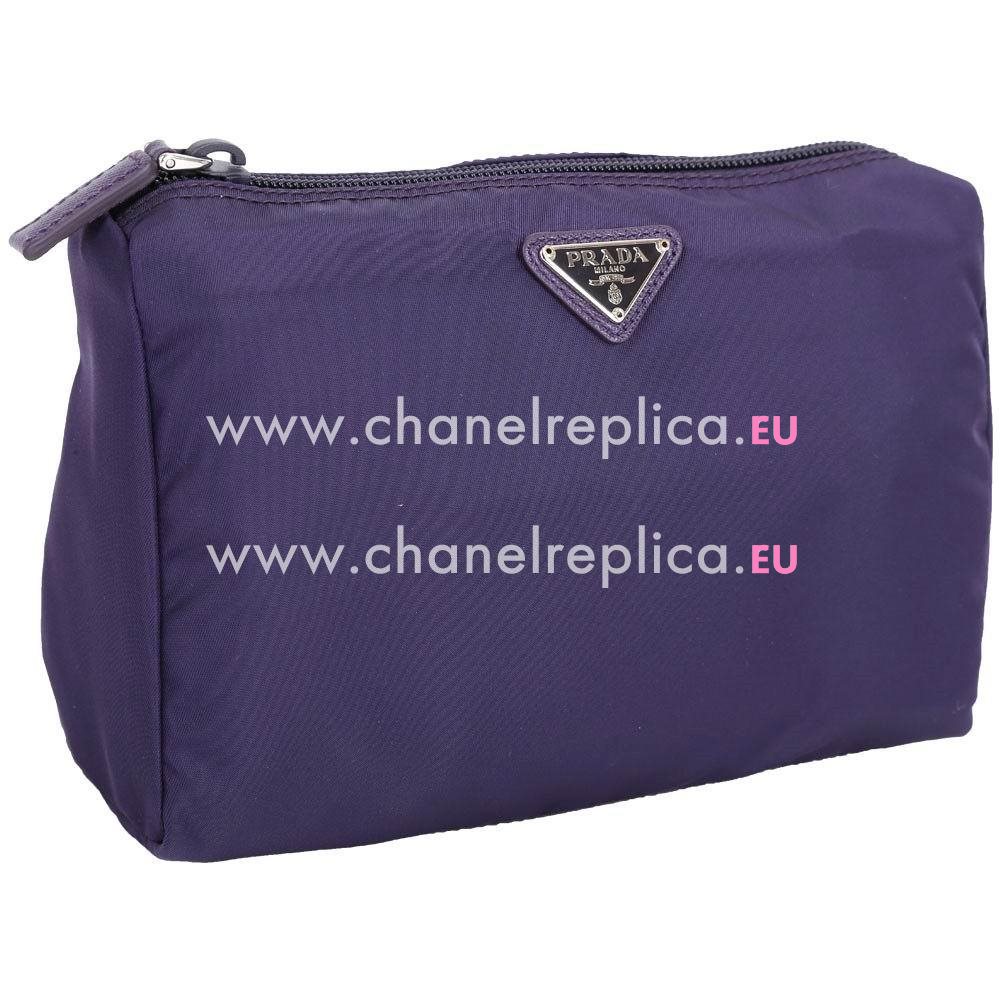 Prada Classic Triangle Logo Nylon Cosmetic Bag Purple P7010405