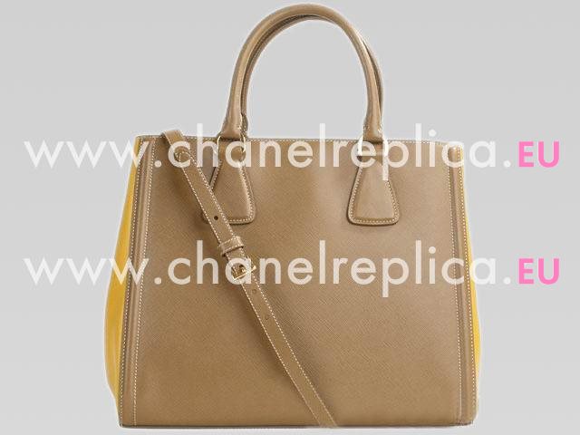 Prada Lux Saffiano Double Color Shopping Bag caramel PR45056