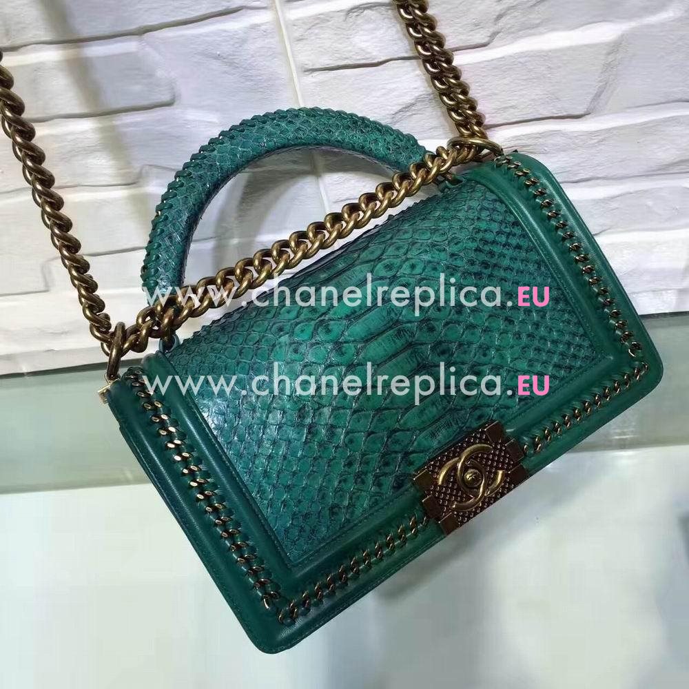 Chanel Boy Cuprum Hardware South Africa Python Skin Bag Deep Green C7032705
