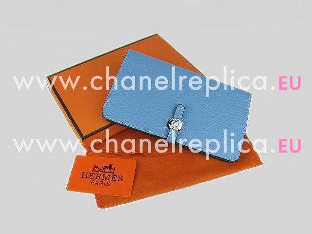 Hermes Dogon Clemence Leather Wallet Purse Light Blue HL001G