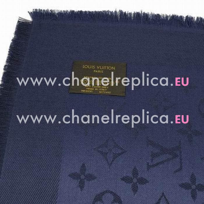 Louis Vuitton Mongram Silk Wool Shawl Night blue M72412