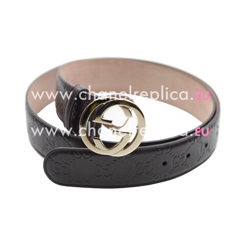 GUCCI Cowhide Belt Coffe Color Gold Buckle 370543CWC1G