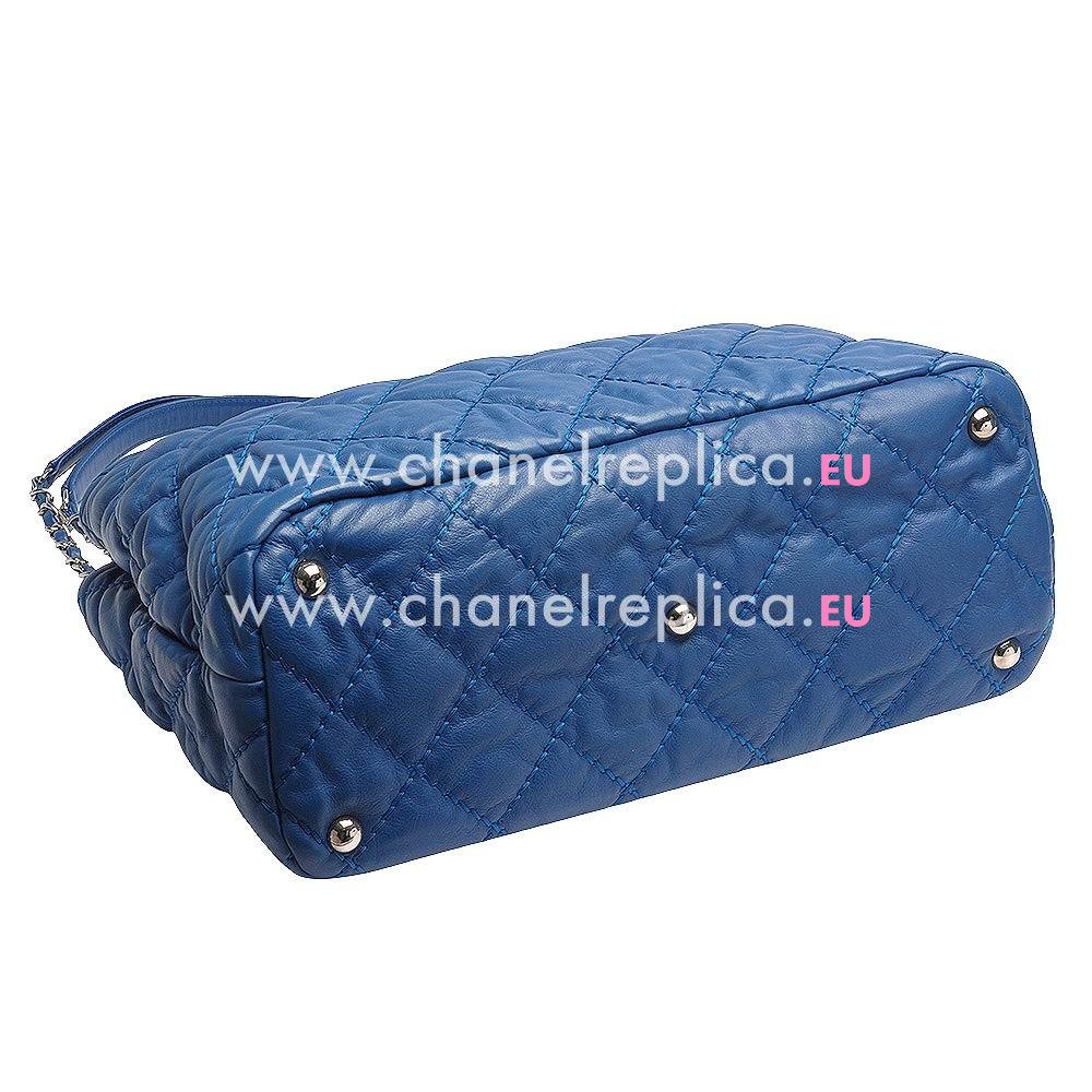 Chanel Classic Rhombus Silvery Hardware Calfskin Shoulder Bag Blue C6112810
