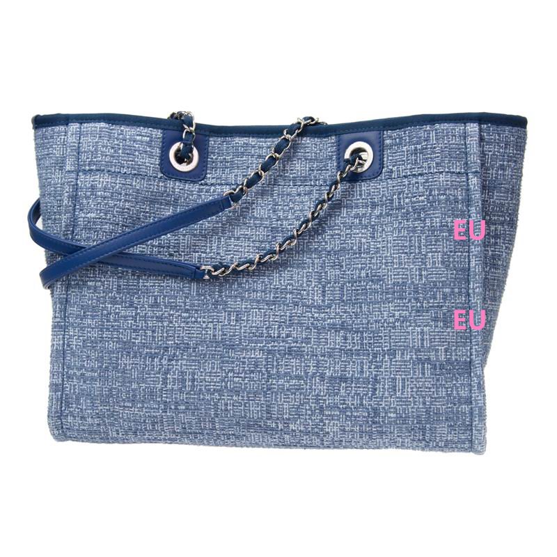 Chanel Tweed Canvas Deauville Chain Shoulder Tote Bag Blue A67001CLBLUE