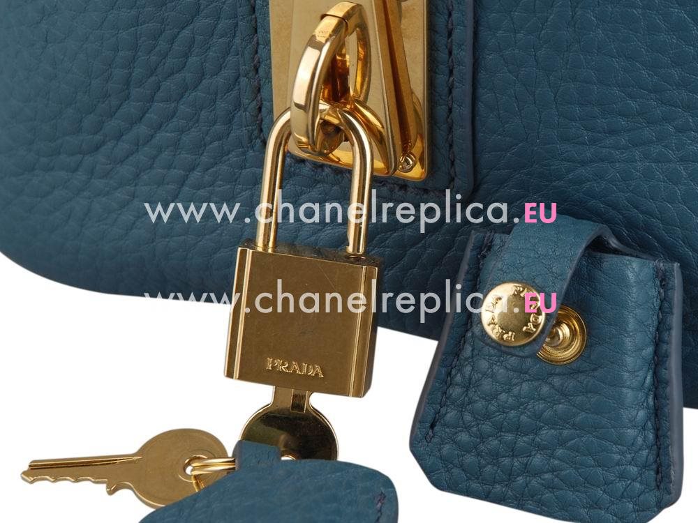 Prada Saffiano Calfskin Triangle Logo Boston Bag Turkey Blue BN59233