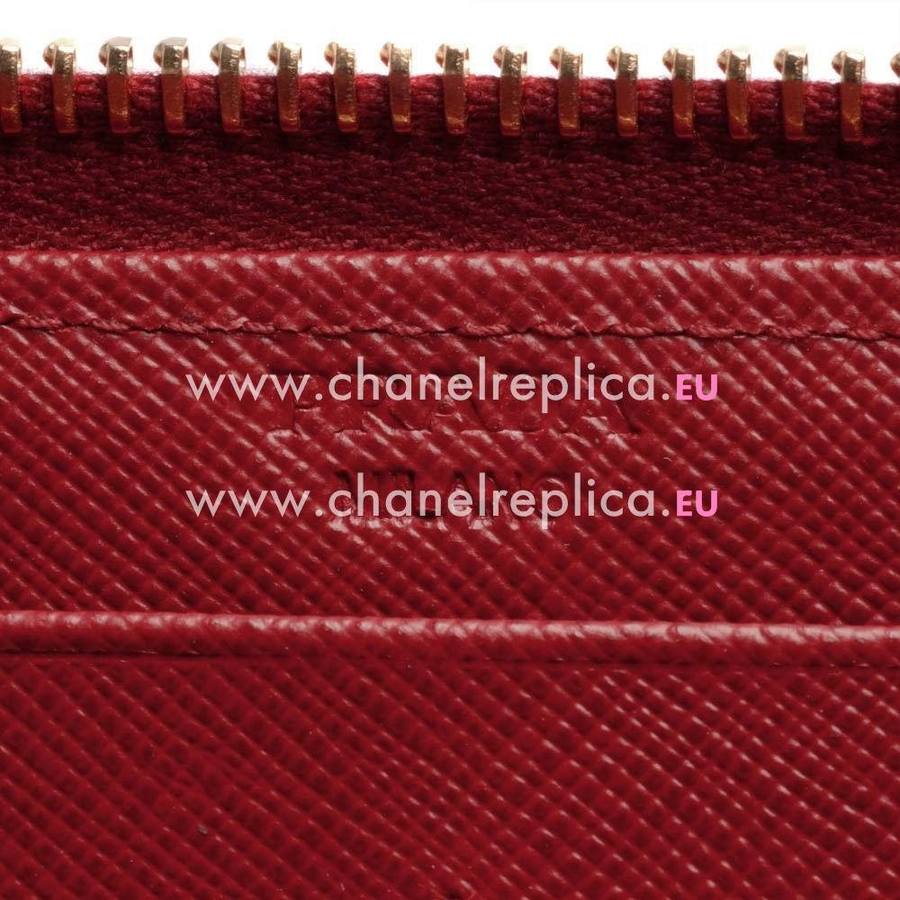 Prada Saffiano Fiocco Embossment Logo Cowhide Zipper Wallet In Red PR31017018