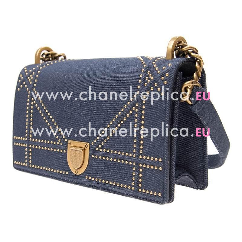 Christian Dior Small Diorama Bag in Denim Canvas Blue Anti-Gold Lock M0421CFDN928