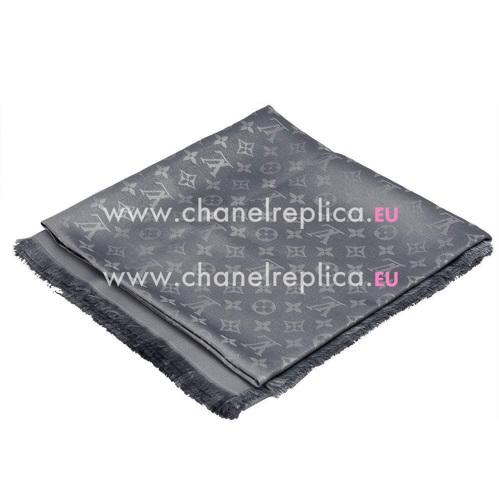 Louis Vuitton Classic Mongram Silk Wool Shawl Charcoal grey M74120
