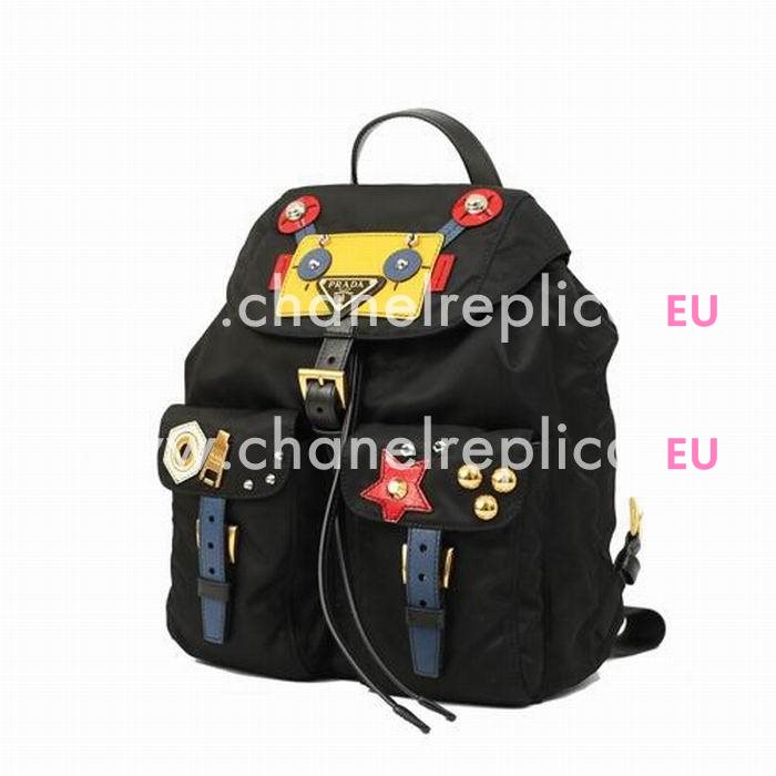 Prada Robot Calfskin Nylon Pocket Backpack Black P7011909