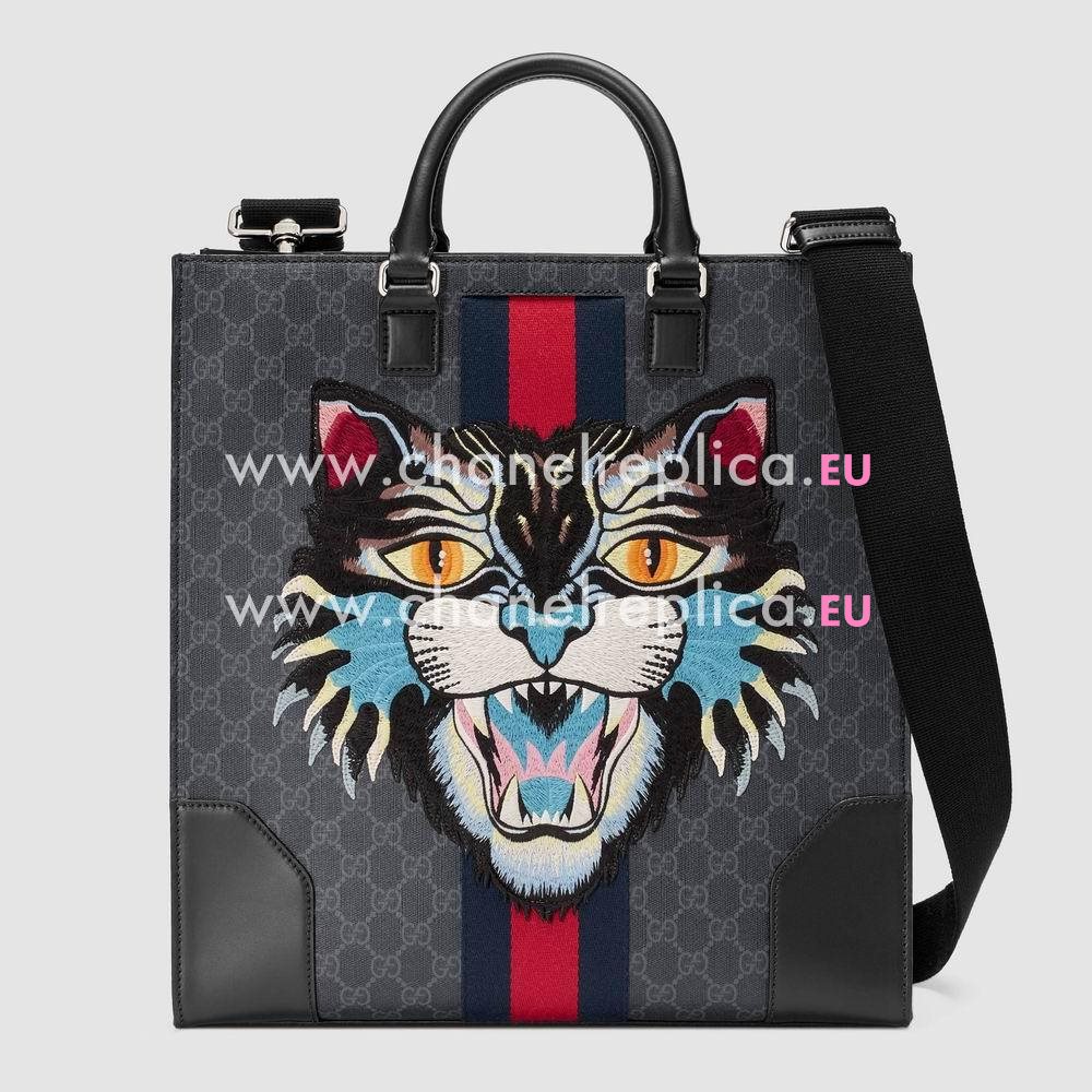 Gucci GG Supreme Canvas tote with Embroidered Angry Cat Bag 478326 9C2FN 8845
