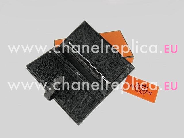 Hermes Dogon Clemence Leather Wallet In Black H0005I