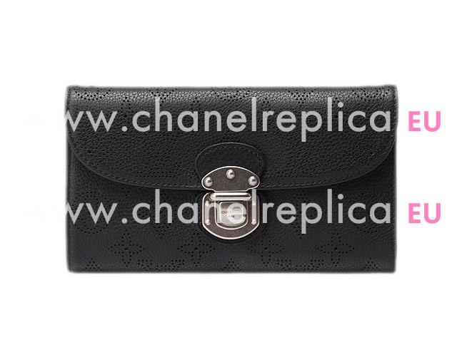 LOUIS VUITTON MAHINA LEATHER AMELIA WALLET IN NOIR M58074