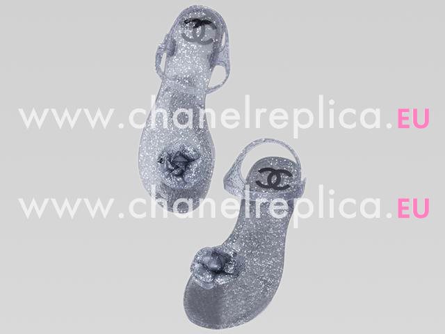 2013 Chanel Double C Camellia Strappy Sandals Silver A41999