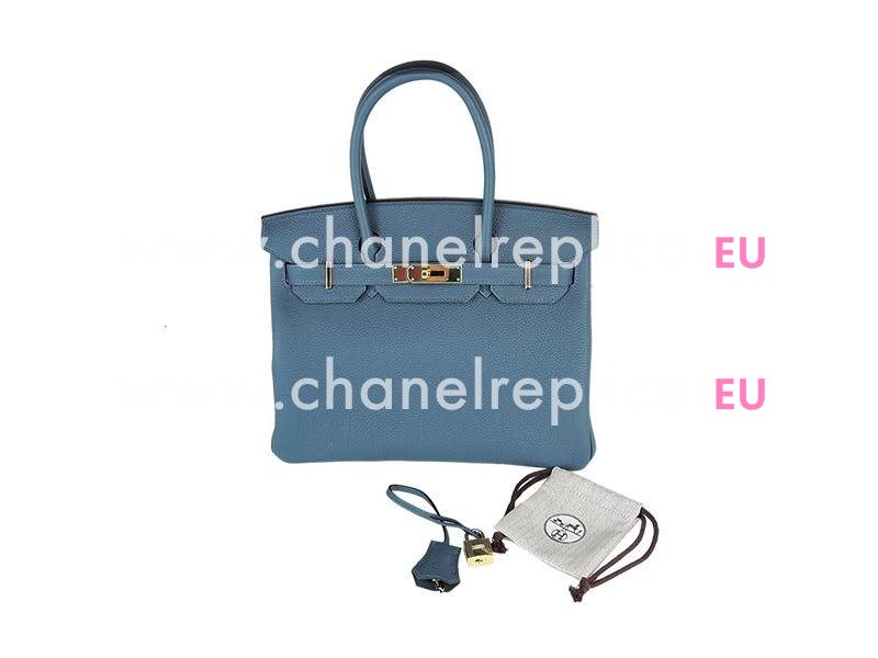 Hermes Birkin 30CM Togo Leather Turkey Blue Gold Hardware H1042DG