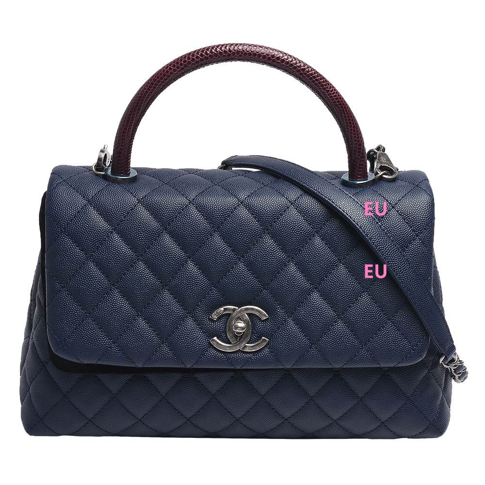 CHANEL Coco Anti-Silvery Hardware Rhombic Caviar Calfskin Bag Blue/Dark Red A789E45