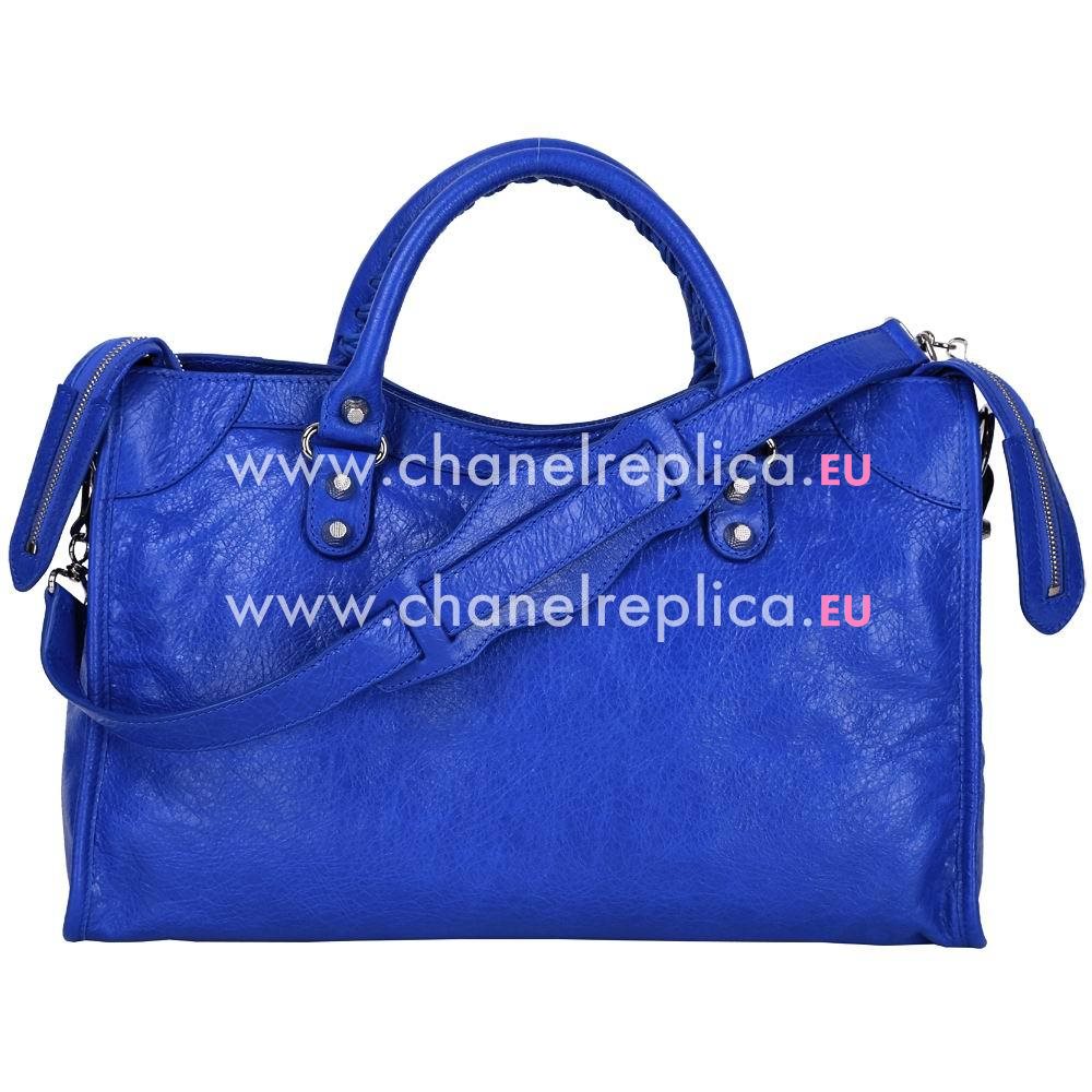 Balenciage City Lambskin Silvery hardware Classic Bag Blue B2654904