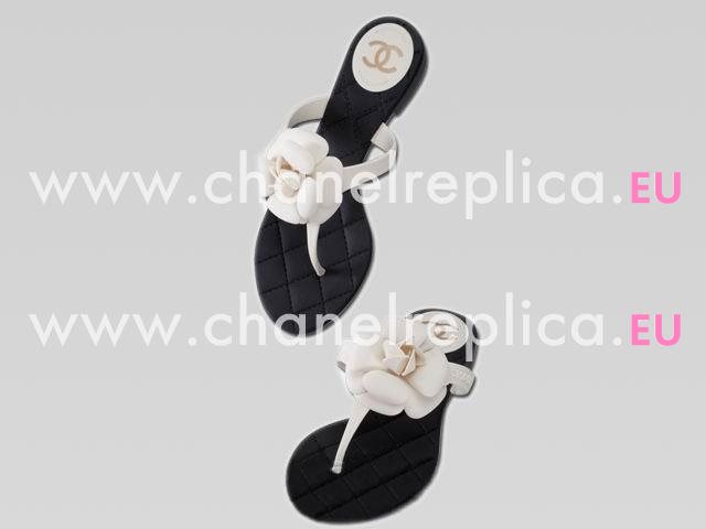 Chanel Double C Camellia Flip-Flops Sandal In White&Black 270649