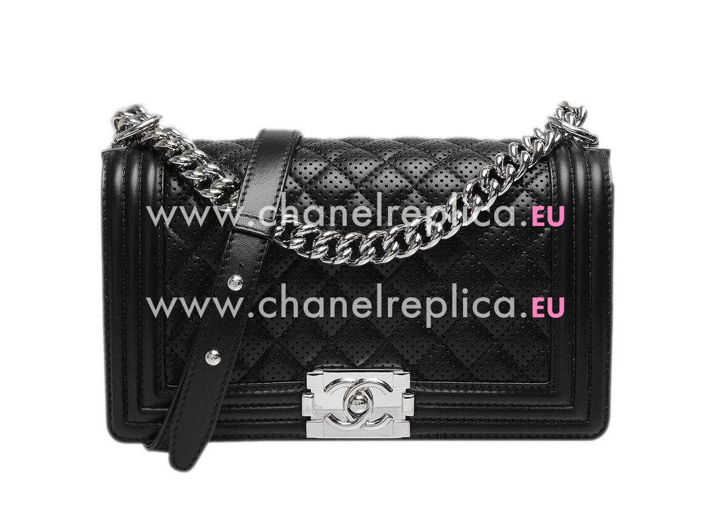 Chanel Classic Medium Size Calfskin Boy Bag In Black A56565