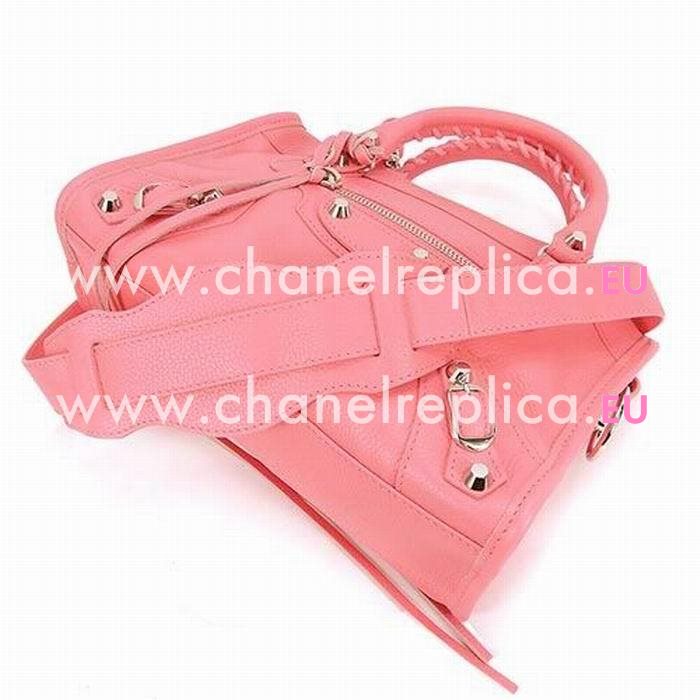 Balenciaga Mini City Silvery Button Calfskin Bag Sakura Pink B7050712