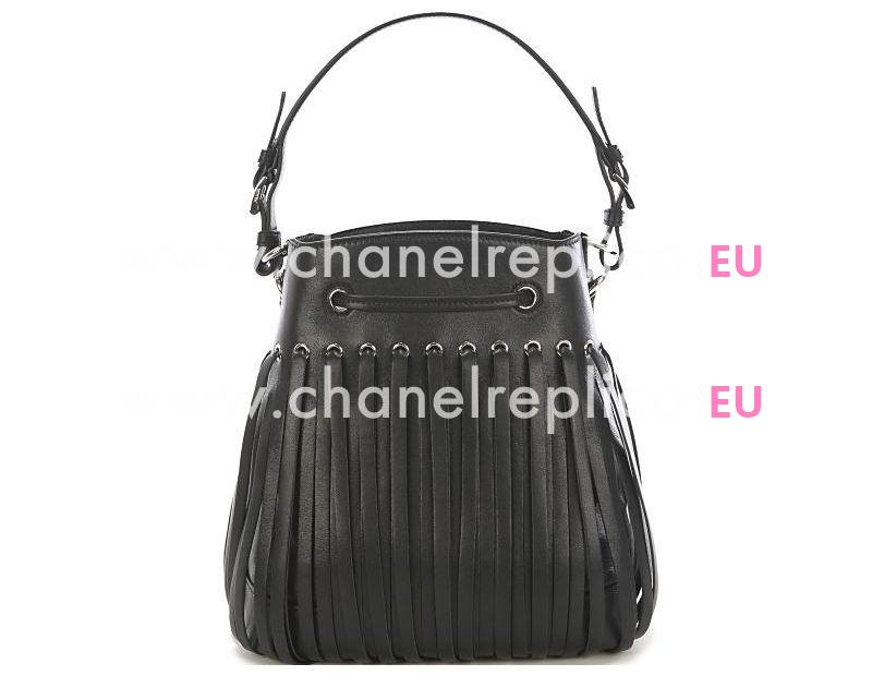 City Triangle Logo Calfskin Tassels Noe Bag Black PBN2786