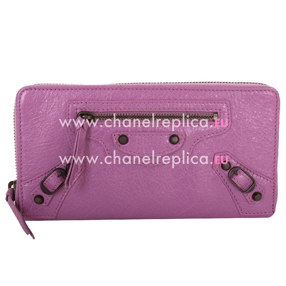 Balenciaga Continental Classic Lambskin Aged Brass Hardware Wallets Light Purple B2055111