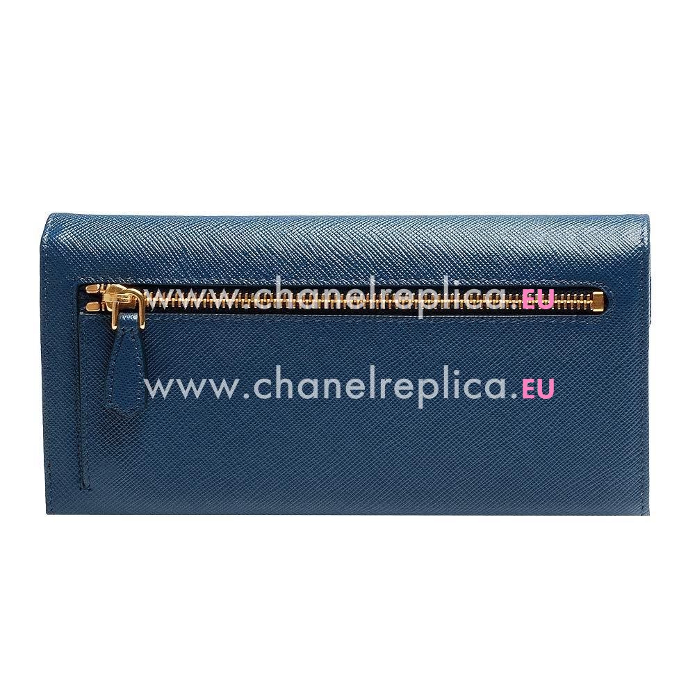 Prada Saffiano Triang Triangle Logo Cowhide Wallet In Deep Blue PR61017029