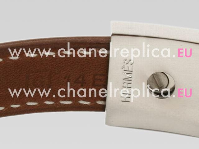 Hermes Matt Silver&Leather Bracelet In Dark Brown HB2099