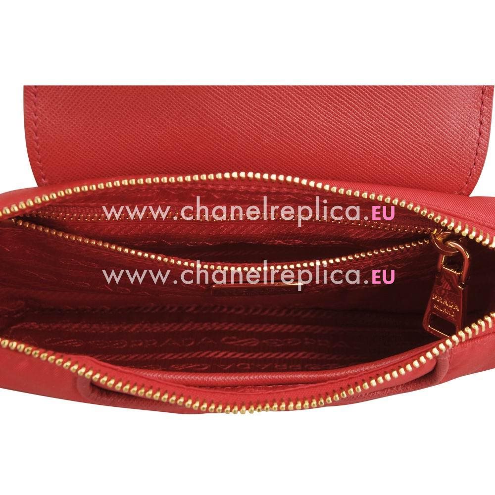 Prada Triangle Logo Plate Cluch Nylon Bag In Red P422143