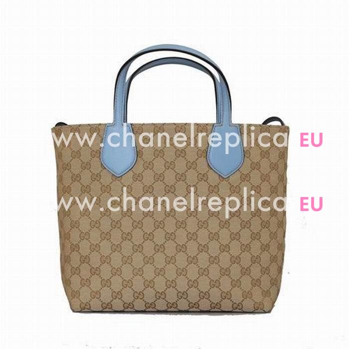 Gucci Calfskin Two Sided Tote Bag In Khaki Light Blue G5594605