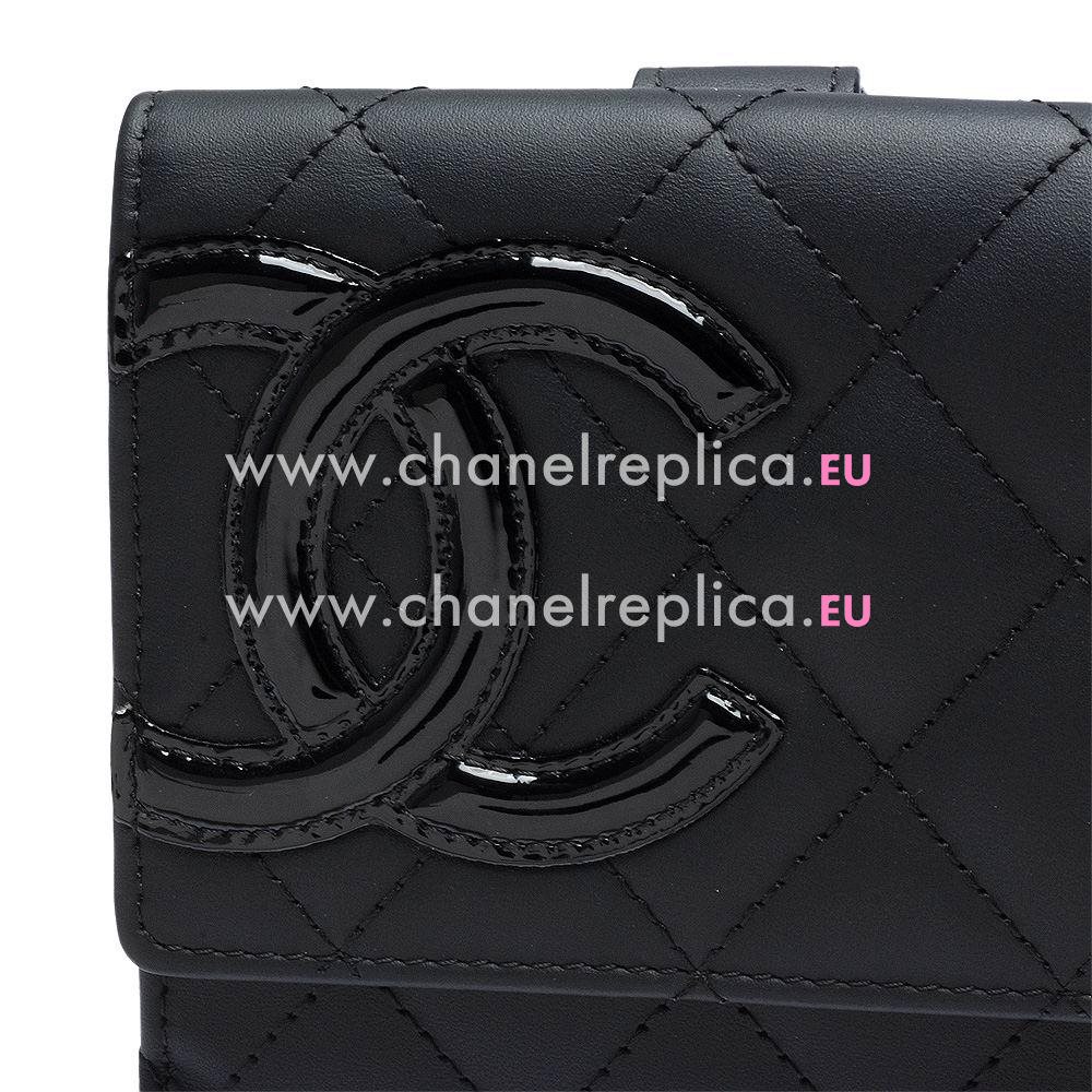 Chanel Lambskin Black CC Cambon Short Wallet Pink Lining A588559
