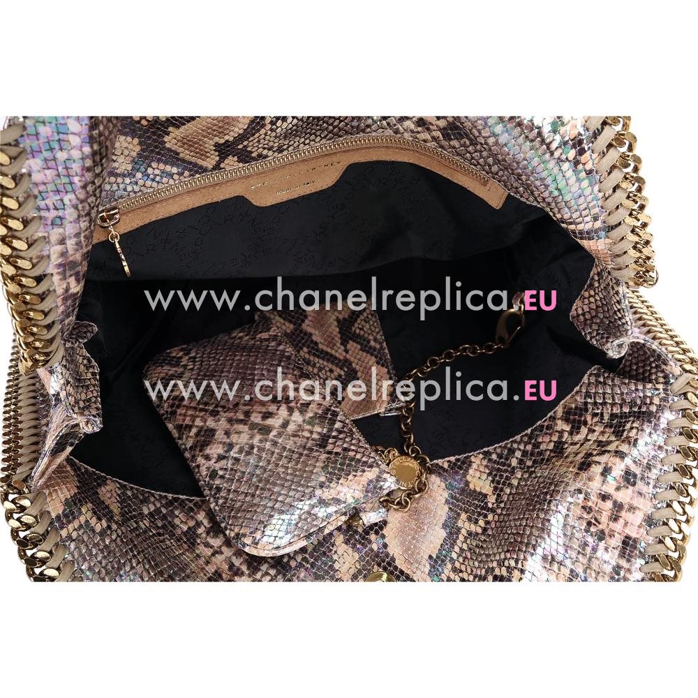 Stella McCartney Falabella Large Tote Gold Chain Bag Shiny Snake Coffee S844833